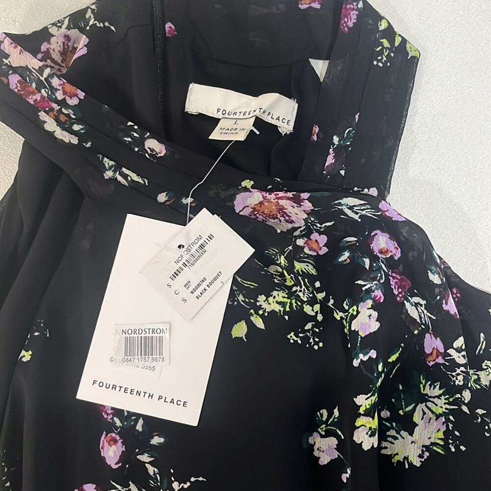 Fourteenth Place Dark Floral Halter Tiered Maxi Dress Size Large Black 90s NWT - Picture 3 of 10